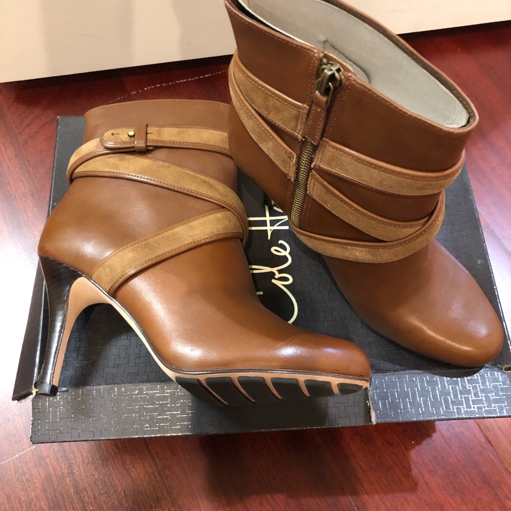 Cole Haan booties, leather and suede straps